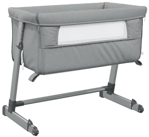 vidaXL Babybett mit Matratze Faltbar Reisebett Kinderbett Klappbett Beistellbett Babyreisebett Laufstall Kinderreisebett Hellgrau Leinenstoff