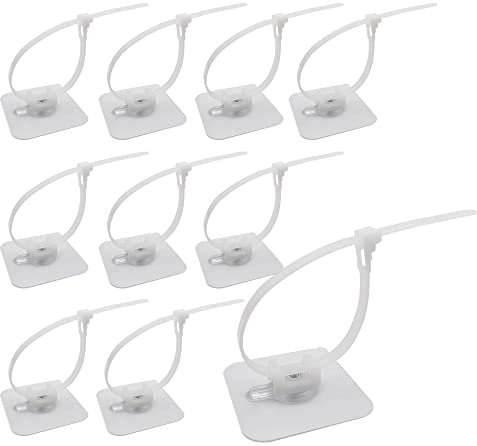 WYAN Selbstklebende Kabelclips-10 Stück Kabelbinderhalter,Verstellbare Kabelschellen, Rohrschellen,für Kabelmanagement Hause und Büro, Durchsichtig