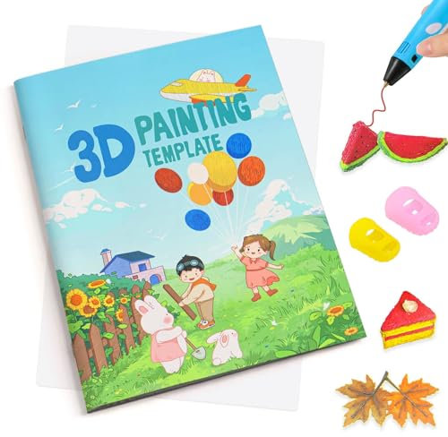 SONGTIY Modèle d'impression 3D, Livre de peinture de dessin au stylo 3D de qualité supérieure, 40 pochoirs réutilisables à motifs colorés avec une plaque transparente pour les enfants