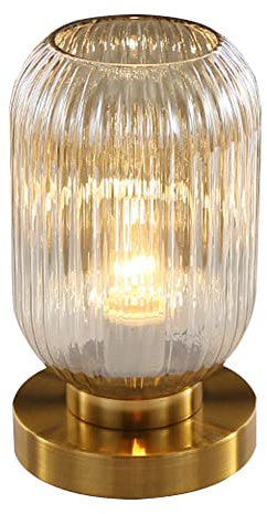 Lampe de bureau post-moderne Lampe de salon avec prise de courant Socle en laiton Abat-jour en verre Lampe de chambre Petite lampe à poser pour table de nuit Lampe de chevet (Clear,A)