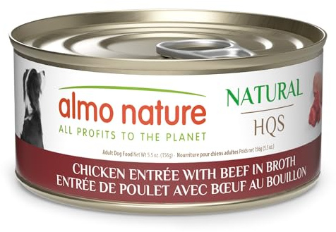 almo nature HQS Natural Wet Dog Food Chicken with Beef Entree, Grain Free, Additive Free, Low Fat, GMO Free, 5.5oz Pack of 12