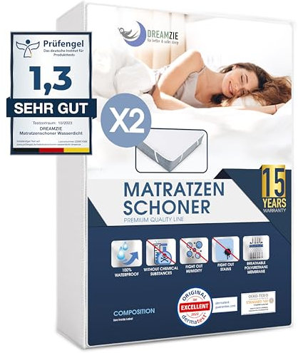 Dreamzie Matratzenschoner 160x200 cm Wasserdicht (2er-Set) Oeko-TEX Zertifiziert - Atmungsaktive Matratzenauflage