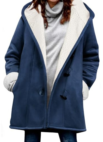 Svanco vinterjacka dam lång varm fleecejacka med huva jacka oversize tjock kappa vinter elegant huvjacka teddy-fleece med spänne höstjacka utomhus avslappnad