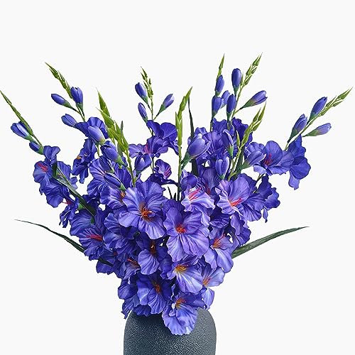 kimbovillea Künstliche Gladiolen, Seidenorchideen, Blumenstiele, künstliche Dendrobium-Blumen, Narzissen für Zuhause, Garten, Party, Hochzeit, Dekoration, Blau, 10 Stück