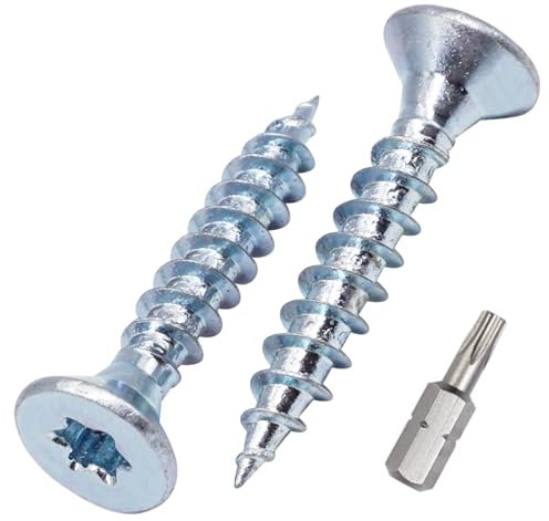 SKIR'CO (50 pièces) Vis à bois en acier zingué 5,0 x 30 mm, tête Torx, tête fraisée, vis pour panneaux d'aggloméré, entièrement filetées