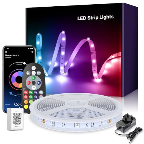 10M Strip Light, Music Synchronised Colour Changing LED Lights with Smart App Remote, RGB Strip Light for Bedroom Room Lighting, Flexible Home Decor, (1X10M)