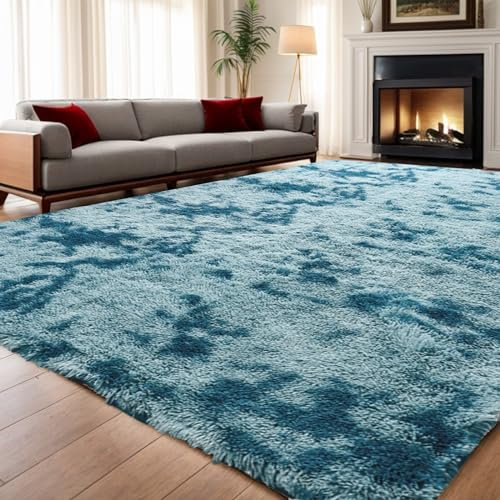 ISMOL Tappeto morbido e soffice Area Rug, per soggiorno, camera da letto, ufficio, per esterni, corridoio, moderno e arruffato (blu, 90 x 150 cm)