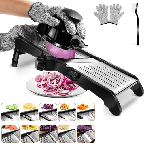 MASTERTOP Mandolina Cucina Regolabile in Inox, Mandolina Affettatrice Professionale con Lama Affilata Integrata, Mandoline Giapponese con Diversi Spessori per Affettare, Julienne e Cialdare