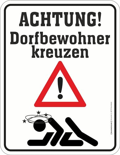 Deko Blechschild für Dorfkinder: Achtung Dorffest - Dorfbewohner kreuzen