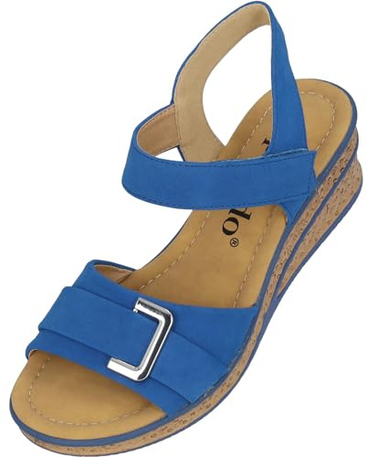 Palado Damen Keilsandalen Vemlu - modische Sandaletten mit Absatz - Elegante Sandalen für Frauen - bequeme Sommerschuhe Blau UK7 - EU40