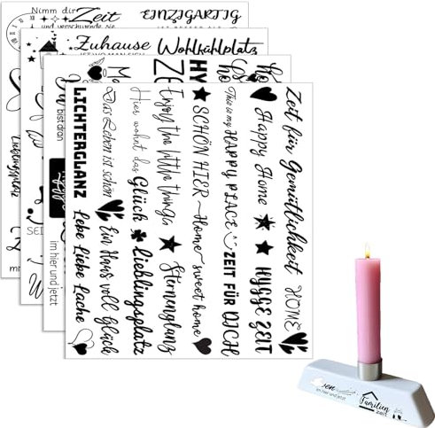 4 Stück Rub on Sticker Transfers, Kreative Aufkleber und Transfers, Sprüche für Raysin Keraflott Möbel Glas Holz DIY Deko Rub on Folie Rubons Aufkleber HOME, Verschönern Sie Ihre Welt
