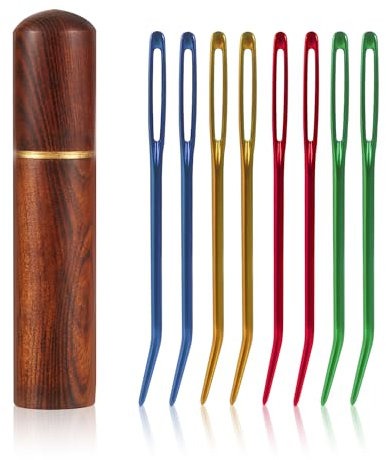 8pcs Large Eye Darning Needles for Wool, Stainless Steel Embroidery Needles Large Eye Hand Knitting Needles Tapestry Needles Yarn Sewing Needle with Wooden Needle Case for Crochet Projects