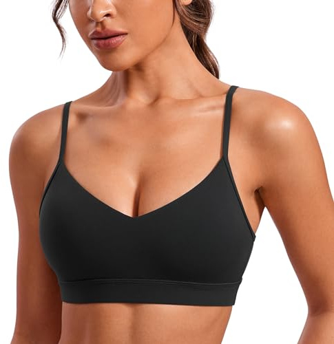 CRZ YOGA Butterluxe V-Ausschnitt Sport BHS | Leichter Halt, Herausnehmbare Pads, Yoga, Extrem Weich, Karree-Rücken, Verstellbare Spaghettiträger, für Damen