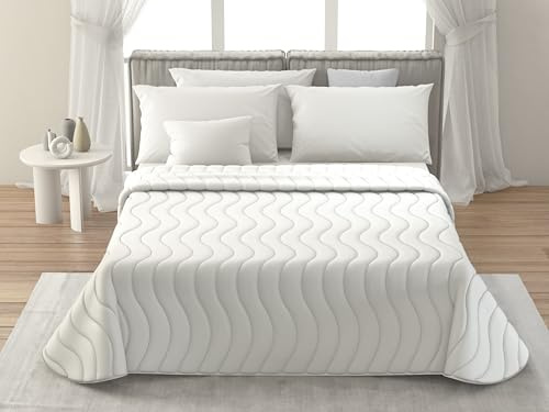 MAXIME MAISON - Tagesdecke 215x265 cm Weiß, Tagesdecken Herbst/Frühling (100 gr/mq) Steppdecke Unterfüttert, Gesteppt, Weiche Mikrofaser, Made in Italy