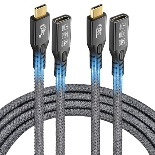 CHENLENIC 20Gbps USB C 3.2 Extension Cable, USBC 3.2 Gen2 Type-c Male to Female Extender Cable Ultra HD 4K@60Hz 240W Charging 20Gbps Data Transfer Compatible with External SSD eGPU (0.25M+0.25M)