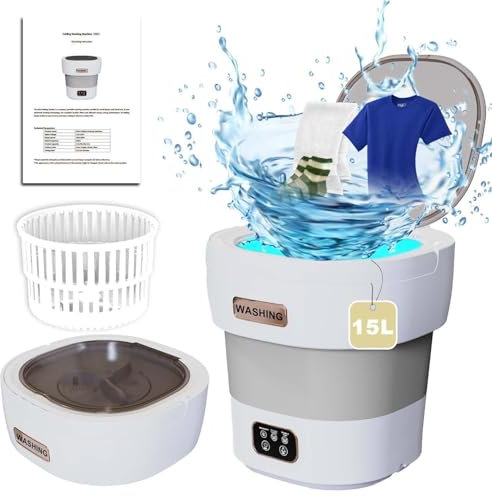 Portable Washing Machine, 15L 2.1kg 2 in 1 Mini Washing Machine and Dryer, Portable Washe, Lavadora Portatil with 3 Cleaning Modes for Baby Clothes, Underwear, Camping, RV, Travel (Gray)