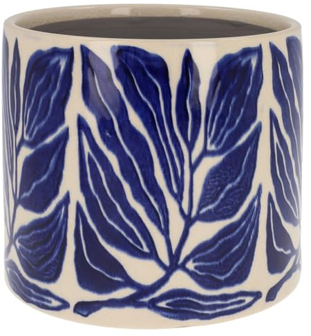 Shudehill Giftware Tropic Petal Leaf Floral Garden Design Planter Pot - Blue or Green With Neutral Background (Leaf, Blue)