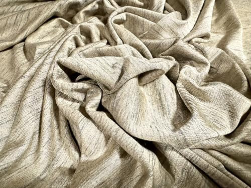 Stretch-Stoff, Single Jersey, Meterware, Melange Slub – Blassgold & Grau