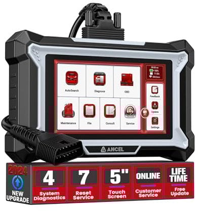 ANCEL OBD2 Diagnosegerät Auto DS100, Kfz Diagnosegerät für Motor ABS SRS Getriebe, Auslesegerät Auto mit 7 Resets - ABS/Öl/Bremse/Batterie/SAS/ETS/Getriebe, AutoVIN, Online-Hilfe, Lifetime Free Update