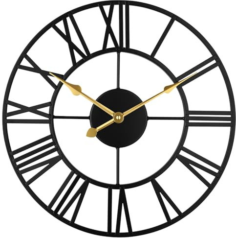 DIYZON Wanduhr 40 cm aus Eisenmetall - Analoge stille Uhr mit Zeigern - Modernes Wanddekoration für Wohnzimmer, Küche, Büro