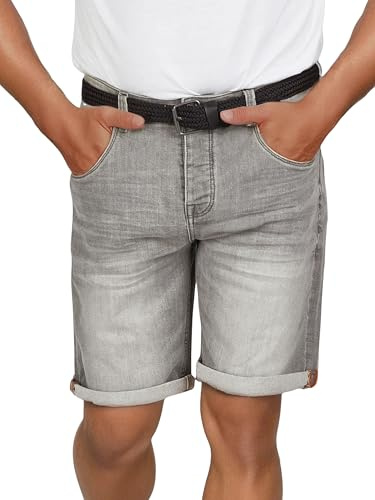 DENIMFY Jeans Shorts Herren Stretch Kurz mit Gürtel Regular Fit DFBo | Kurze Hosen Sommer Denim Einfarbig Blau Schwarz Grau 31 32 33 34 36 38 40 42 44 46