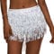 Snowtain 4 Schichten Quaste Dance Pailletten Rock Wrap Gürtel, Bauchtanz Hüfttuch,Glitzer Rock Damen, Bauchtanz Gürtel, Pailletten Quaste Rock für Frauen und Mädchen.(Silber)