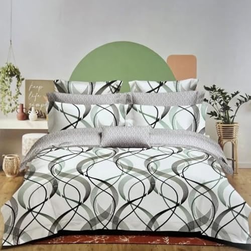 Samimi Collection Duvet Cover Set. Duvet Cover, Fitted Sheet, Pillow Case (White and Grey, King (U.K. Standard))