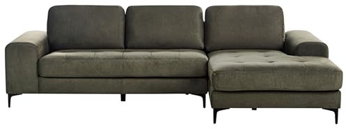 Beliani 4-Sitzer Ecksofa Stoff dunkelgrün mit Chaiselongue Links Schwarze Füße Kiruna