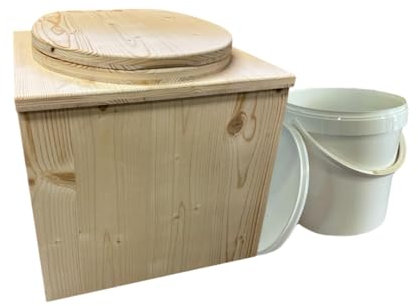 Toilette seche portable en Bois L'ESSENTIEL avec lunette abattant et seau plastique 20L - Fabrication Française Artisanale -