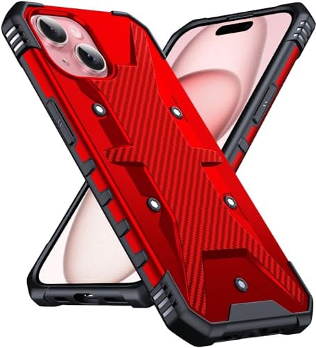 DASFOND Hülle für iPhone 15 Case mit Kameraschutz, Upgraded Militär Stoßfest Robust Heavy Duty Bumper Handyhülle Schutzhülle Cover für iPhone 15, Rot