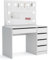 Gregory Bis - Schminktisch mit Beleuchtung, Schminktisch mit Spiegel und Schubladen, Frisiertisch 110 cm Breit, Vanity Table, Kosmetiktisch Weiß