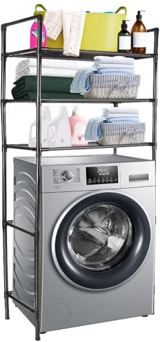 Meuble Toilettes WC Rangement, Étagère WC, Meuble Machine à Laver, Étagère, Meuble Dessus, avec 3 Étagères, en Métal, 72 * 25 * 155cm- Noir