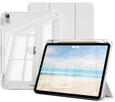 JKSML Transparente Hülle für iPad Air 11 Zoll M3/M2 (2025/2024) & iPad Air 5./4. Gen 10.9 Zoll (2022/2020) mit Stifthalter – Unterstützt Pencil 2. Gen Aufladung, Auto-Schlaf/Weck (Grau)