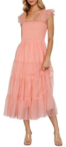 FZCXHONJ Robe Femme Femmes D'été Col Carré sans Manches Maille Slim Parti Jupe Mi - Longue-Rose Pâle-s