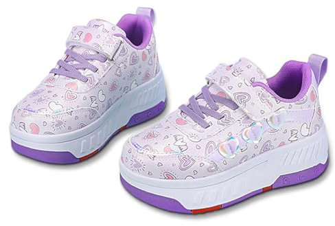 Hearda Zapatillas con Ruedas Niña, 2 en 1 Zapatillas con Ruedas,Patines Multiusos Zapatos Deportivas al Aire Libre con 4 Retráctil, Niño Zapatos Apatillas de Skateboard