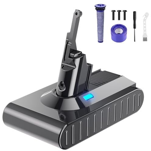6000mAh Battery for Dyson V8, Powtree Replacement Battery for Dyson SV10 Compatible with V8 Animal Absolute Fluffy Motorhead Cordless Vacuum Cleaner (2 Filter + 1 Screwdrivers + 3 Screws+ 1 Brush)