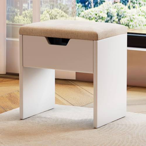 Airfish Sgabello Toilette da Trucco,Sgabello da Trucco con Contenitore,Sgabello per Camera da Letto,41x37.5x30 cm,Bianco