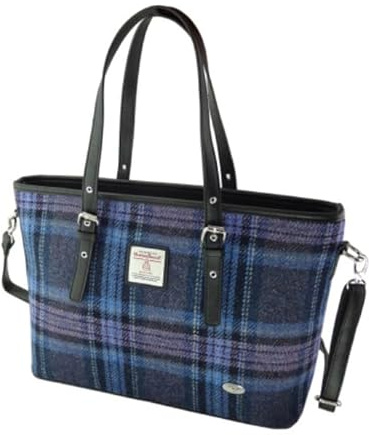 Kilts Wi Hae Blue And Purple Stewart Tartan Harris Tweed Spey Ladies Tote Grab Handbag