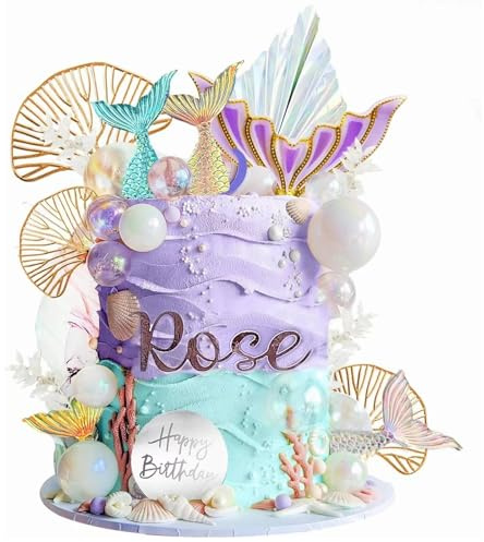 26 Pcs Mermaid Cake Topper, Mermaid Cake Decorations for Girls,Mermaid Cupcake Toppers for Mermaid Theme Birthday Parties & Baby Showers