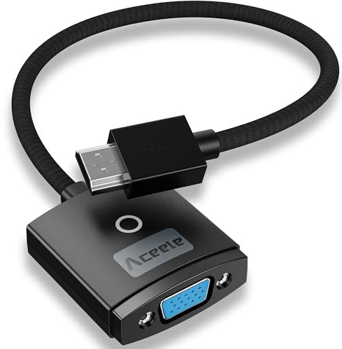 Aceele 1080P@60Hz Adaptador HDMI a VGA, Chapado en Oro HDMI Macho a VGA Hembra Adaptador para Ordenador, Sobremesa, Portátil, PC, Monitor, Proyector, HDTV, Chromebook, Raspberry Pi, Roku, Xbox y Más