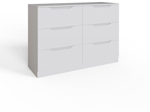 FWStyle Luno White 6 Drawer Chest of Drawers Wide Bedroom Storage 120cm