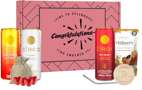 Ciroc Congratulations Gift Set – 3 x 250ml Ciroc Cans, Chocolate Hearts - Mr Filberts Snacks | Cocktail Gift Box | Alcohol Gift for Him or Her