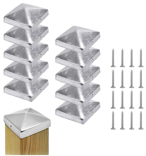 10 pièces Capuchons de poteau 91x91mm,Capuchons de Poteau de Bois,Capuchons de Poteau de Clôture Carré,Cache-poteau en métal,Chapeau de poteau forme pyramide,Chapeau Poteau Bois,Capuchons de poteaux