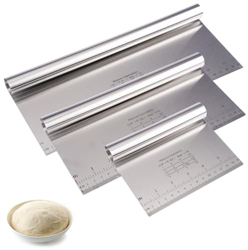 3 Pièces Grattoir à Pâte en Acier Inoxydable, Coupe Pate Boulangerie | 15/25/30cm Grattoirs Coupe avec Échelle de Mesure, Pate Spatule Cuisine Corne Patisserie pour Gâteaux Cakes Pizzas Tartes