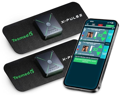 TESMED X-Pulse Trådlös EMS-Muskelstimulator, 2 Enheter | Laddningsbar med app, multi-zone, anpassningsbara program och 130 intensitetsnivåer.