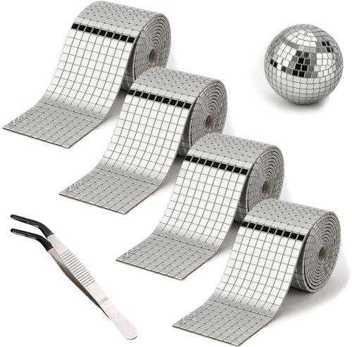 FuYelng 6400 Stück 5X5mm Spiegel Mosaik Selbstklebend mit Pinzette | Mini Spiegel Spiegelmosaik Fliesen Discokugel Klebestreifen, für DIY Badezimmer Küche Bar Wohndeko Partydeko (Silber)