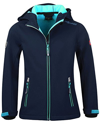 Trollkids Girls Trollfjord Jacket 176, Navy/Aqua