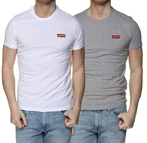 Levi's 2-Pack Crewneck Graphic Tee, Camiseta, Hombre, White/Mid Tone Grey Heather, S