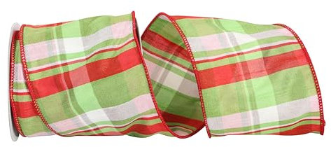 Reliant Ribbon 92943W-600-10F Lime Plaid Dupioni Wired Edge Band, Rot/Limette, 4 Inch X 10 Yards