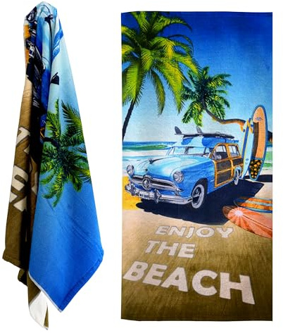 GEEZY Microfibre Beach Towel, Enjoy The Beach Design - Quick Drying, Lightweight, Sand-Free, Large & Durable, Summer Design - Essentials for Travel, Holiday, Swimming, Sauna, Adults & Kids, 70x140cm